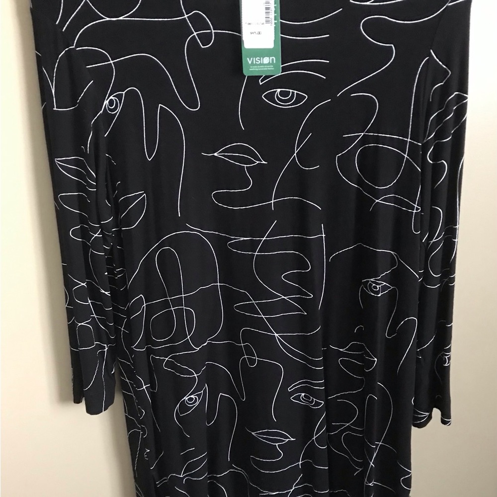 Black long Top  with White Abstract Face Design